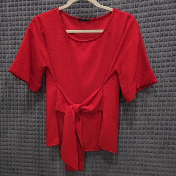 Y2K Red Boxy Tie Top M-Lg Coquette Oversized Tshirt Romantic Cowgirl Glam Retro - Picture 1 of 10